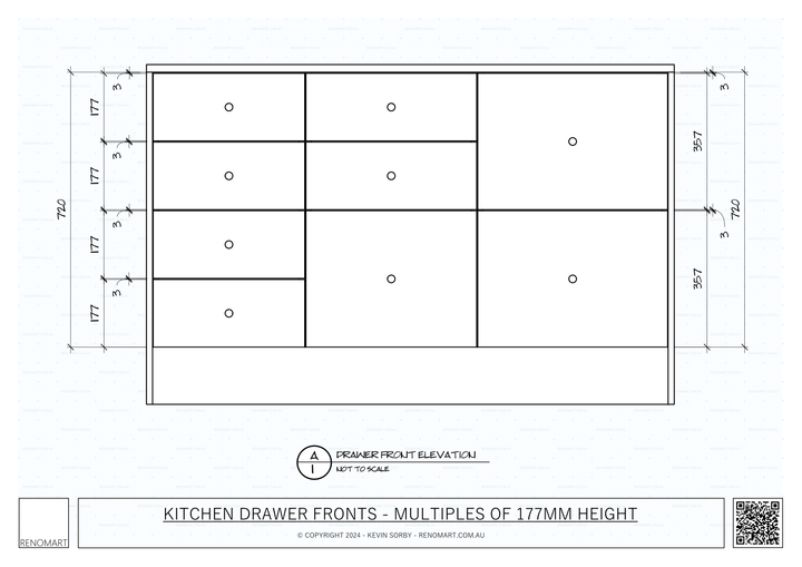 Kitchen Drawer Front Heights - Multiples Of 177 mm drawing