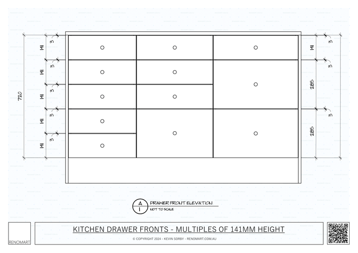 Kitchen Drawer Front Heights - Multiples Of 141 mm drawing