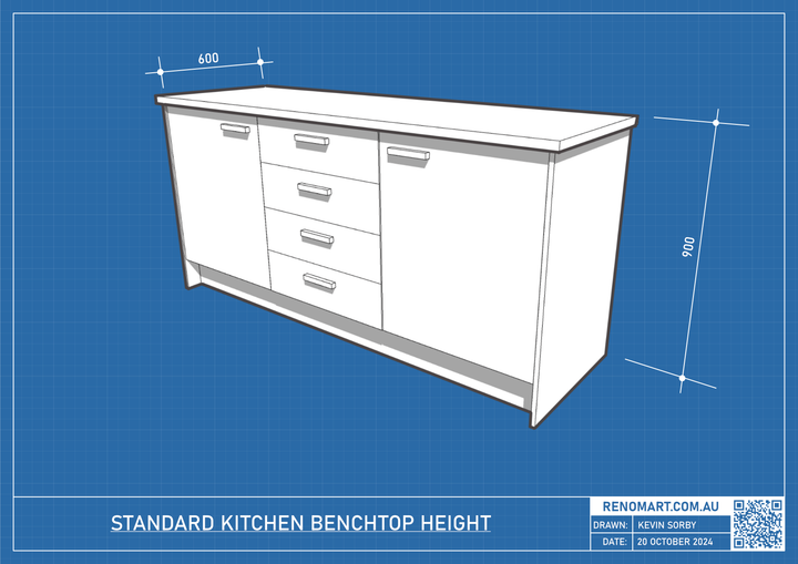 Kitchen benchtop height drawing