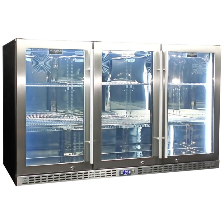 Schmick 399L Under Bench Stainless Steel Glass Door Bar Fridge